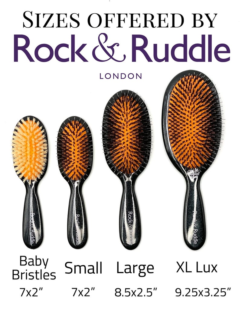 Rock & Ruddle Natural Mixed Boar Bristle Hair Brush for Women and Kids (Small/Travel Size, 17.5cm) - Perfect for Wet or Dry Hair, Detangling Smoothing Blowdrying - Made in UK - Black & White Stripes - Image 4